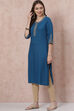 Petrol Blue LIVA Straight Kurta image number 3
